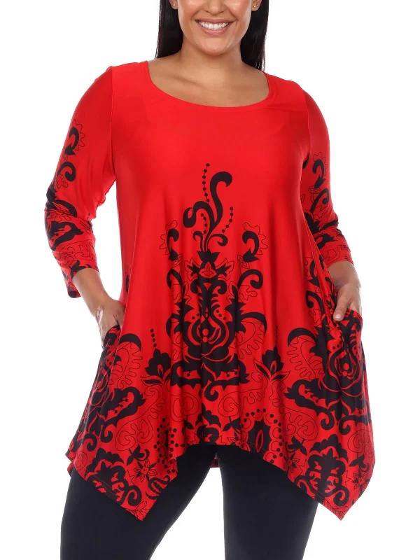 Plus Yanette Womens Printed Sharkbite Hem Tunic Top Hot Picks