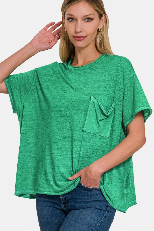 Pocketed Round Neck Dropped Shoulder T-Shirt Special Occasion Wear