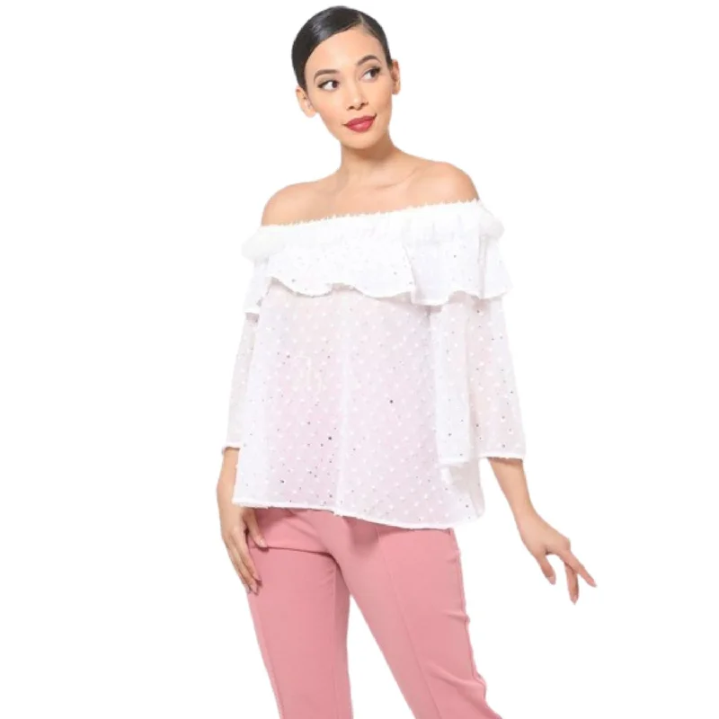 Polka Dot Sheer Off Shoulder Top Latest Fashion