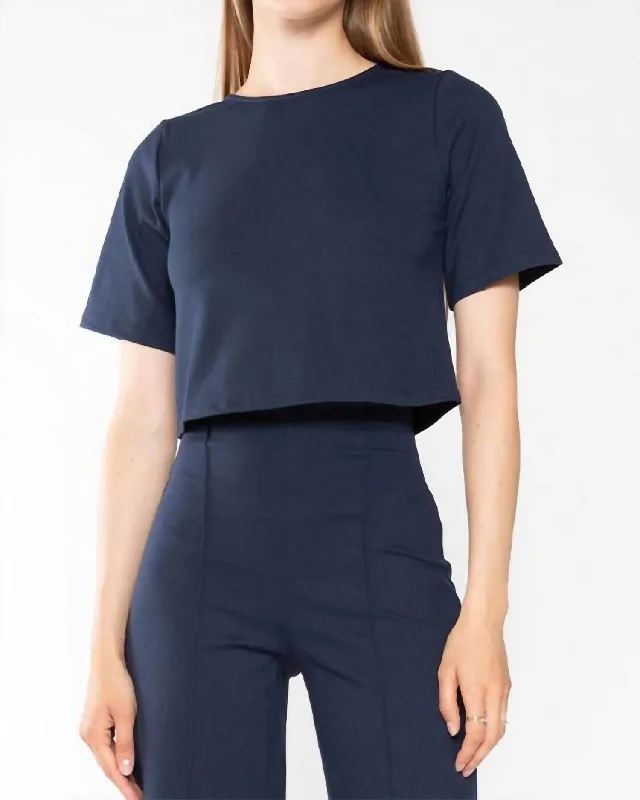 Ponte Knit Short Sleeve Top In Navy Step Ahead, Lead The Trend