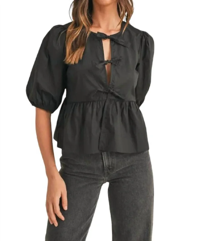 Poplin Front Tie Blouse In Black Formal Outfit