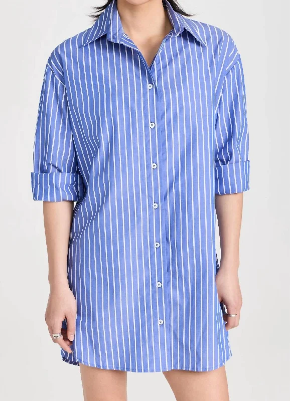 Poplin Mini Shirtdress In Blue/white Vintage Retro Party Wear