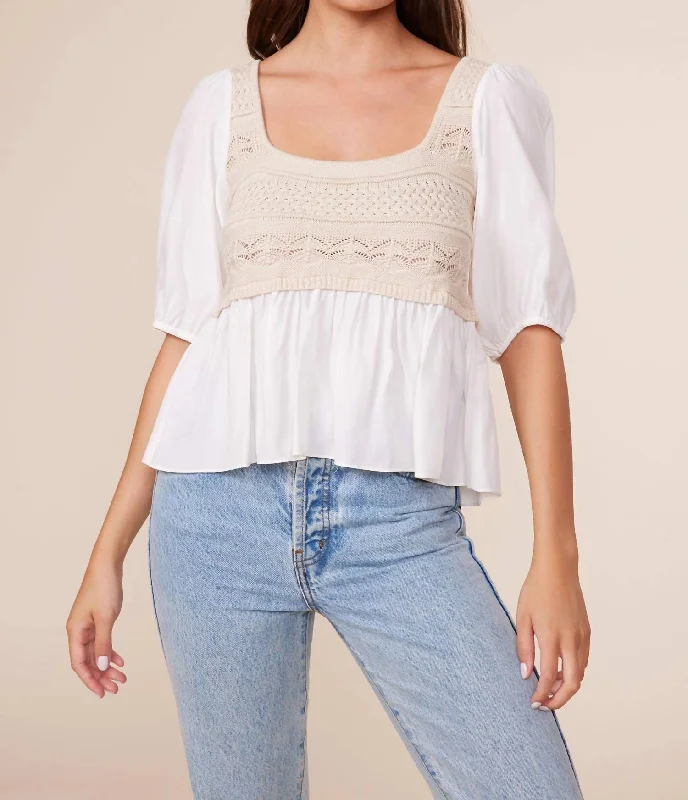 Poppy Crochet Tee In White/beige Best Sellers