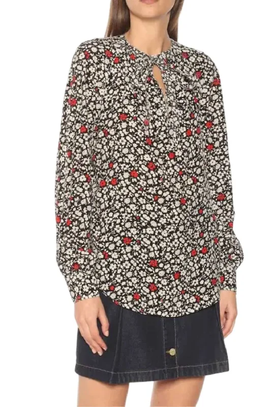 Poppy Floral Long Sleeve Top In Multi Black Season Sale