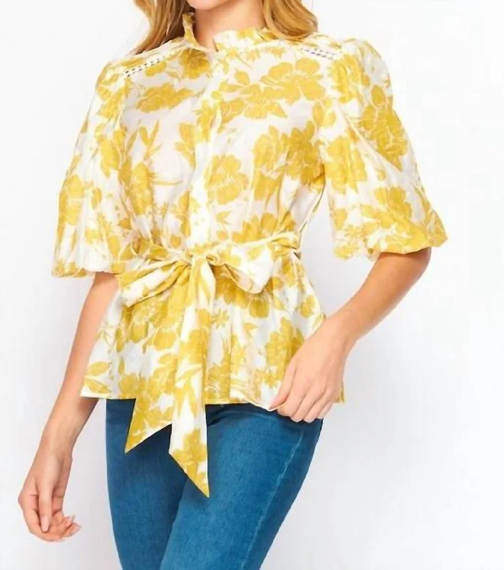 Poppy Seed Top In Gold Romantic Date - Night Ensemble