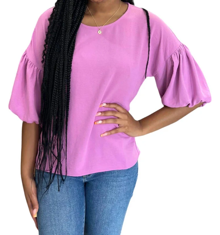 Pouf Sleeve Top In Lavender Vintage Look