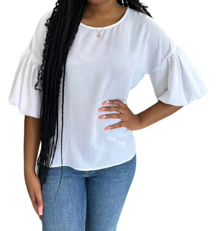 Pouf Sleeve Top In White Classic Women's Fashion