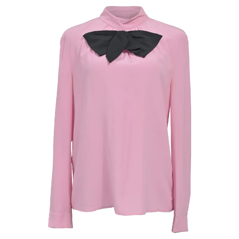 Prada Bow-Embellished Crepe De Chine Blouse in Pink Silk Sophisticated Outfits