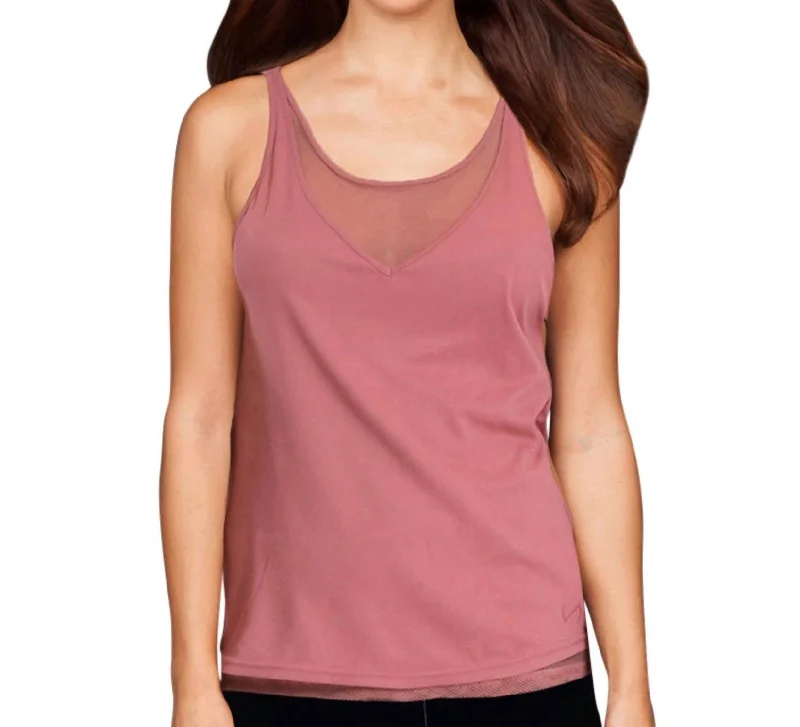 Prima Canyon V Neck Mesh Underlay Tank Top In Pink Chic Style, Always In Vogue