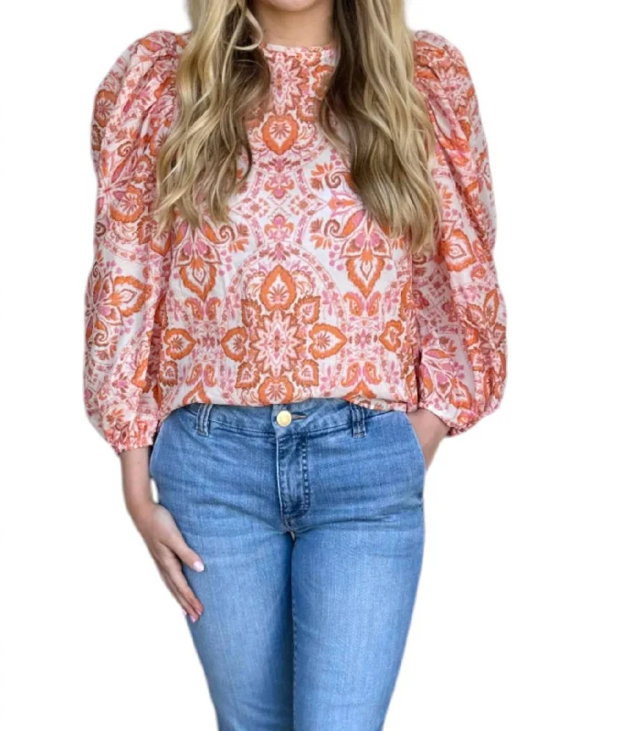 Print Blouse In Cream Orange Break Fashion Norms