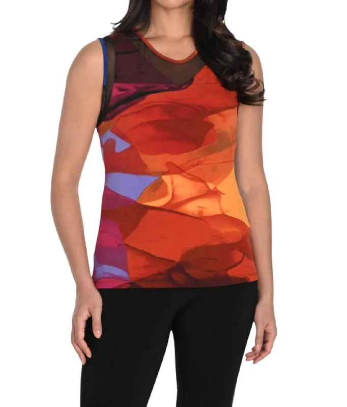 Print Sleeveless Tank Top In Royal/orange Classic Timeless Elegant Style