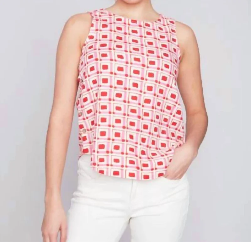 Printed Linen Top In Boxed Cherry Seasonal Sale