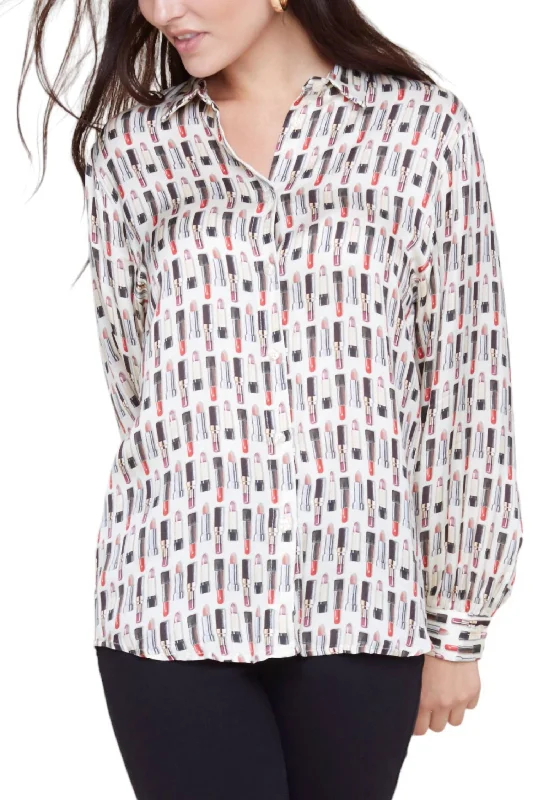 Printed Longsleeve Blouse Top In Parchment Combo Unbeatable Prices