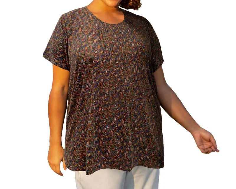 Printed Scoop Neck Short Sleeve Taylor Tunic - Plus Size In Multi Color Ditzy Floral Classic Women's Fashion