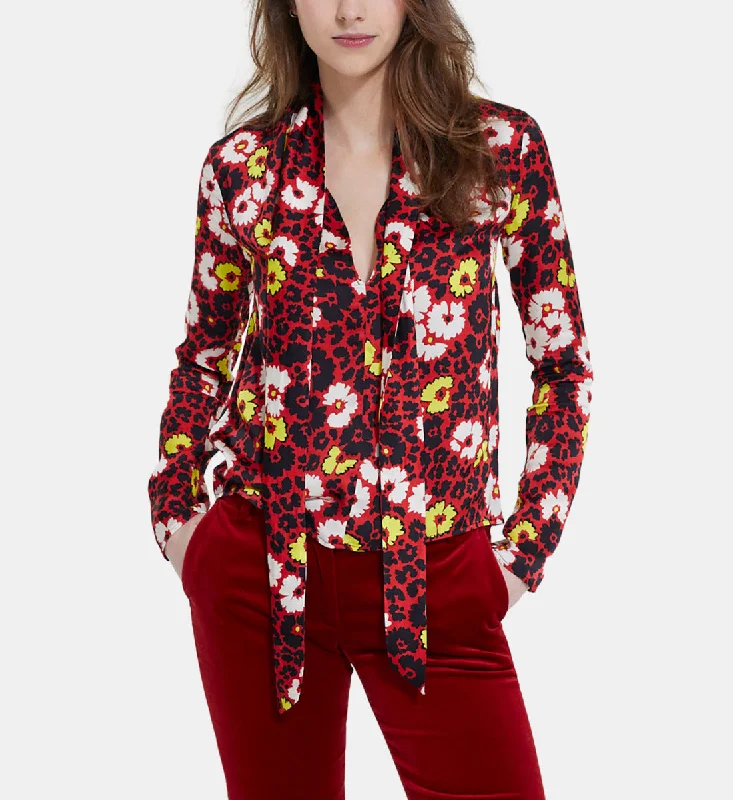 Printed Top With Bow Collar Unbeatable Deals