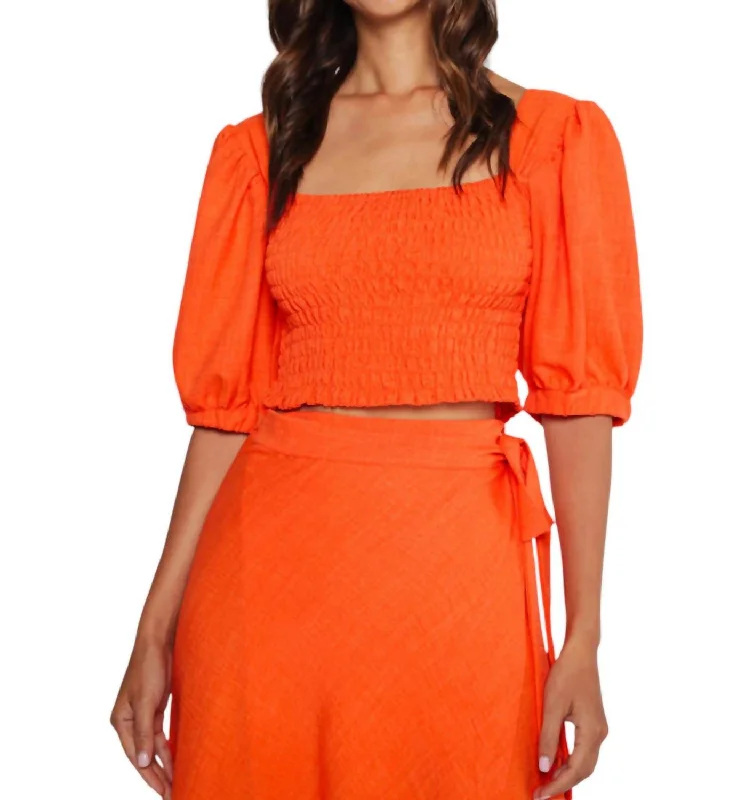 Puff Sleeve Crop Top In Tangerine Exclusive Discounts