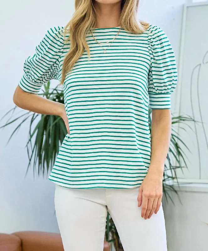 Puff Sleeve Top In Green Minimalist Chic