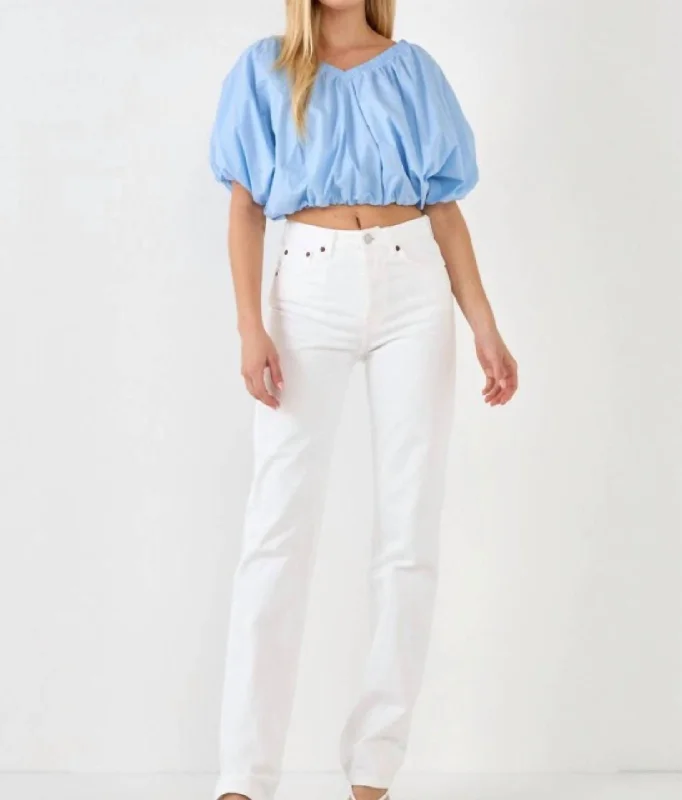 Puff Sleeves Blouse In Powder Blue Chic Style, Always In Vogue