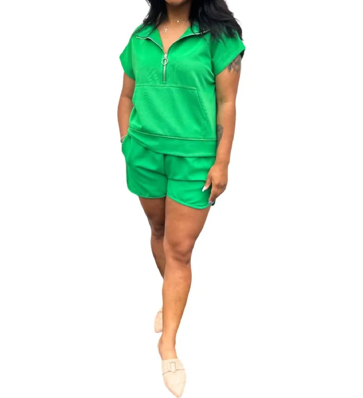 Putting Sugar On Me Half Zip Top In Green Redefining Women's Fashion