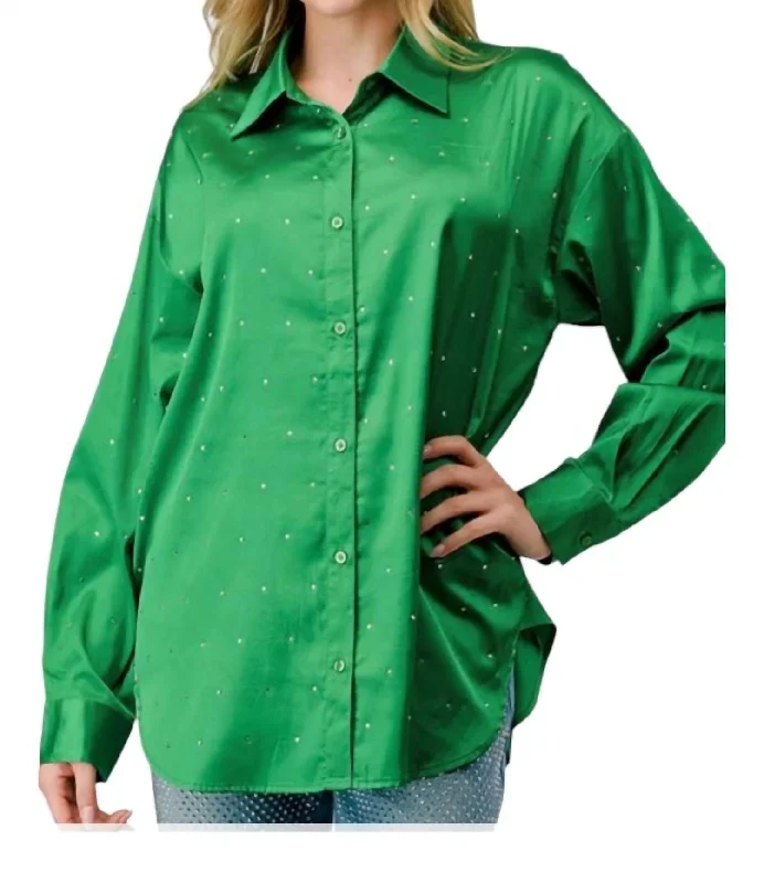 Queen Of Caddo Mills Studded Blouse In Kelly Green Update With Cottagecore Styles