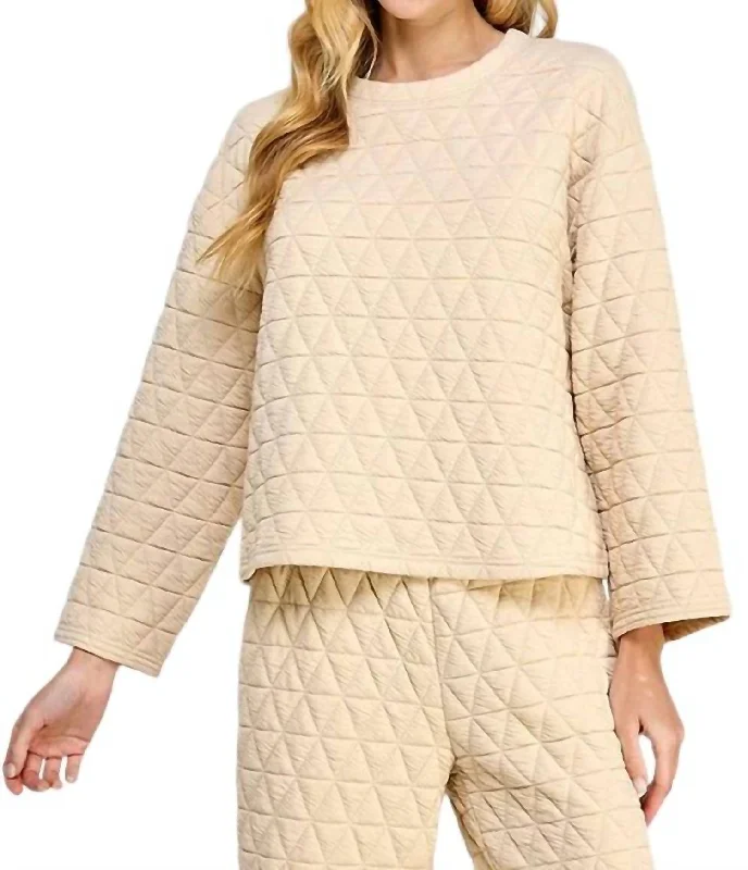 Quilted Long Sleeve Top In Cream Limited Styles