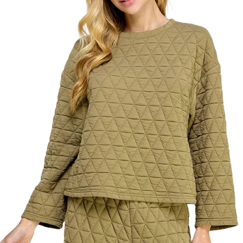 Quilted Long Sleeve Top In Olive Trendy Fashion Sale