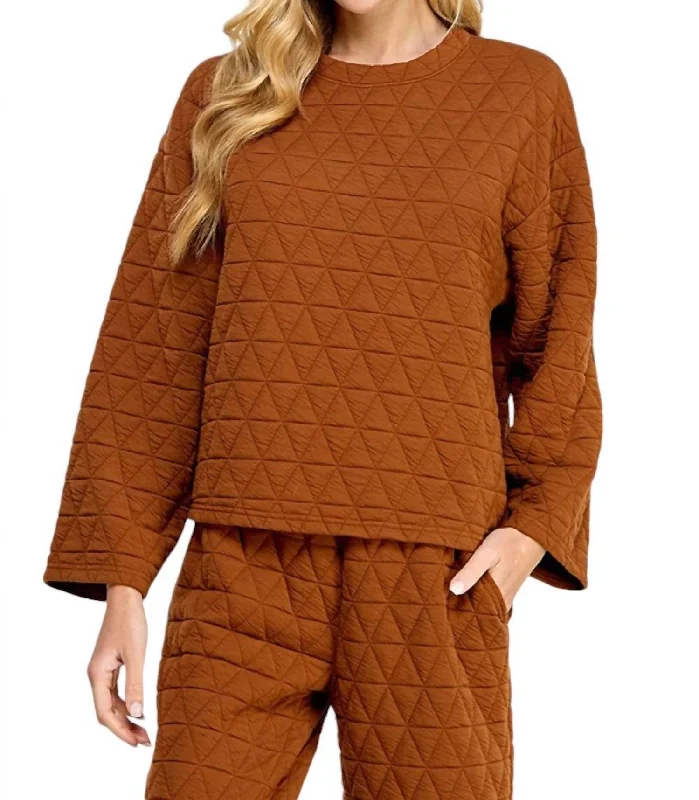 Quilted Long Sleeve Top In Rust Sale Event, Prices Rock