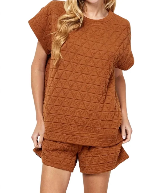 Quilted Short Sleeve Top In Rust Best Sellers