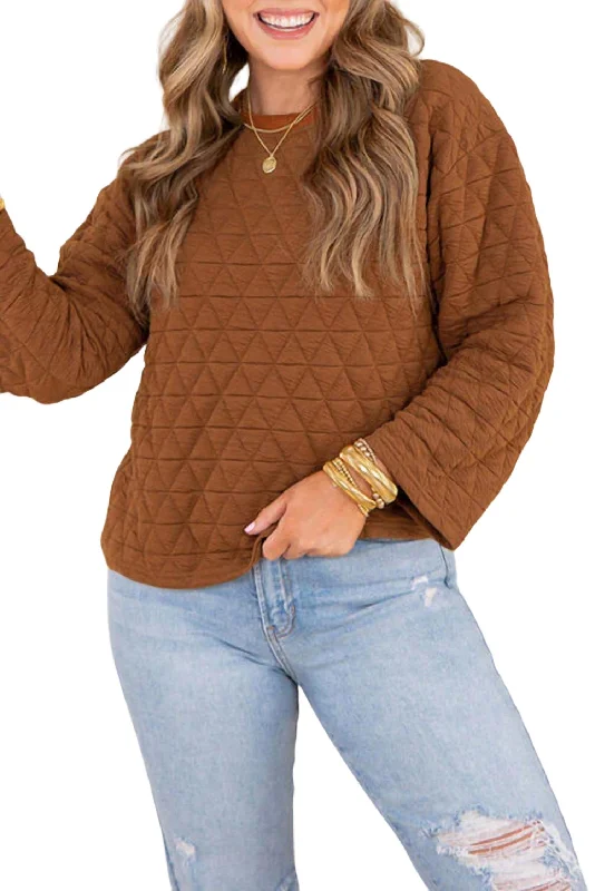 Quilted Textured Long Sleeve Top - Plus In Rust Wardrobe Refresh