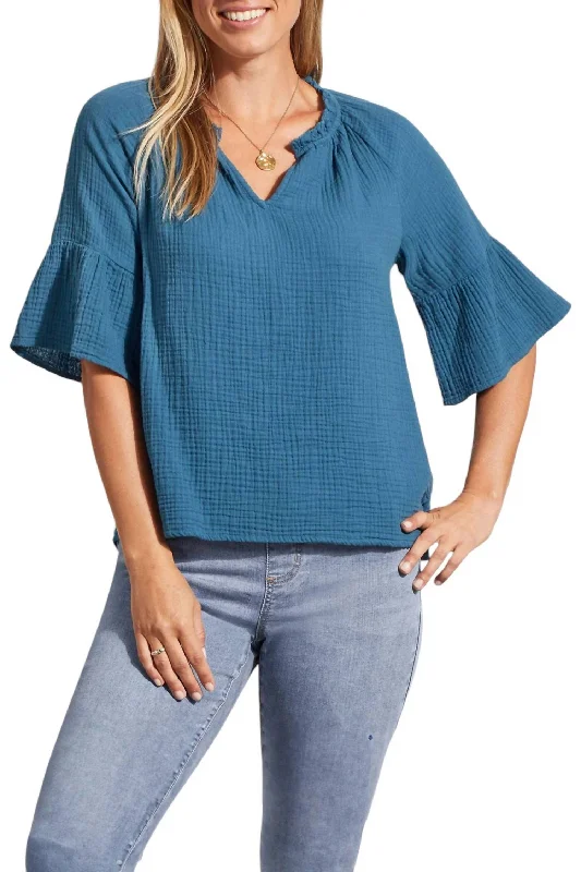 Raglan Gauze Blouse In Oceanside Discount Extravaganza