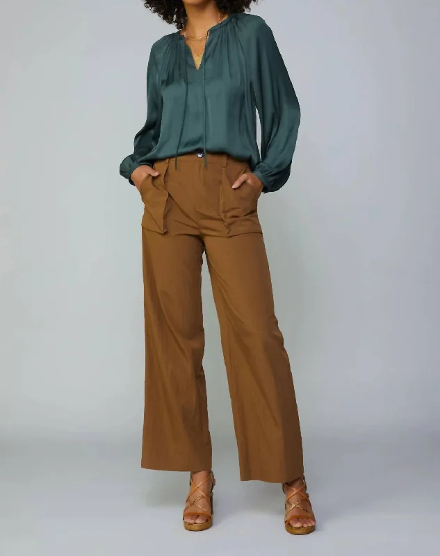 Raglan Sleeve Split Neck Blouse In Forest Green Premium Quality Garments