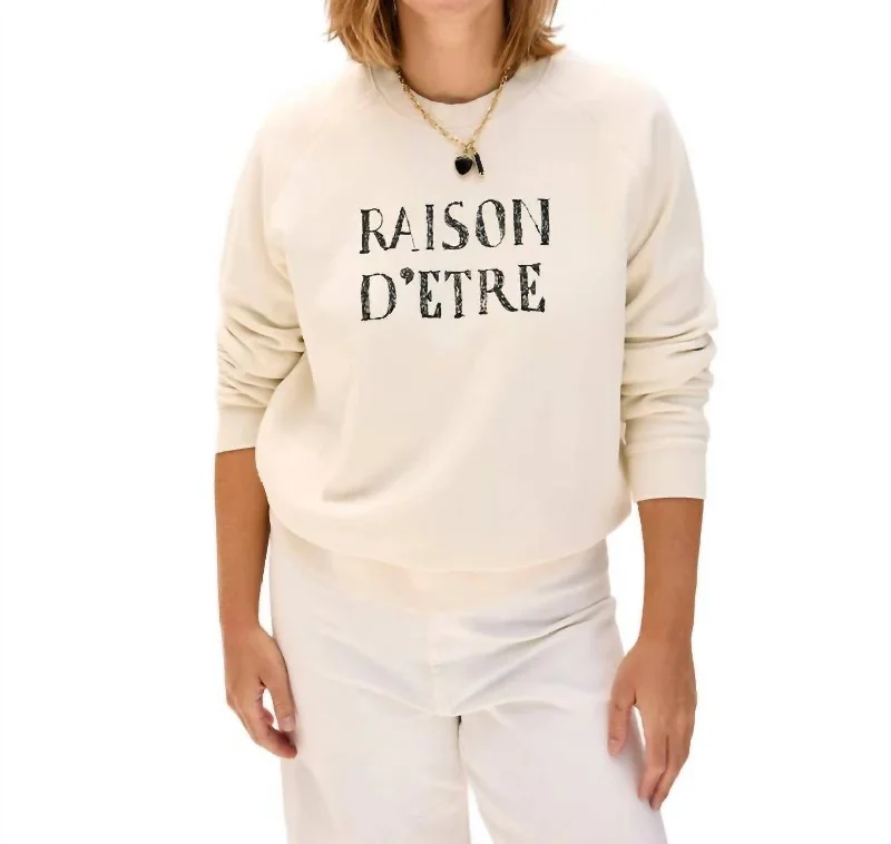 Raison D'etre Sweatshirt In Cream W/ Black Embroidered Chic & Cozy Collection