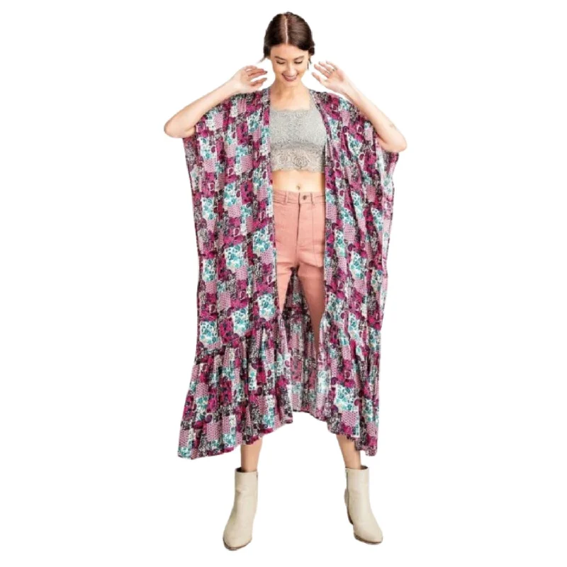 Rayon Challis Ruffle Bottom Maxi Open Kimono Flowy Fabric