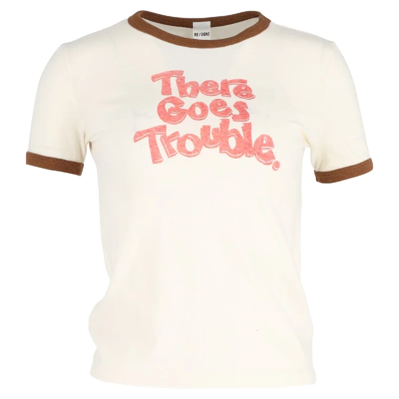 Re/Done 'There Goes Trouble' T-Shirt in Cream Cotton Hollywood Glam Award - Show Style