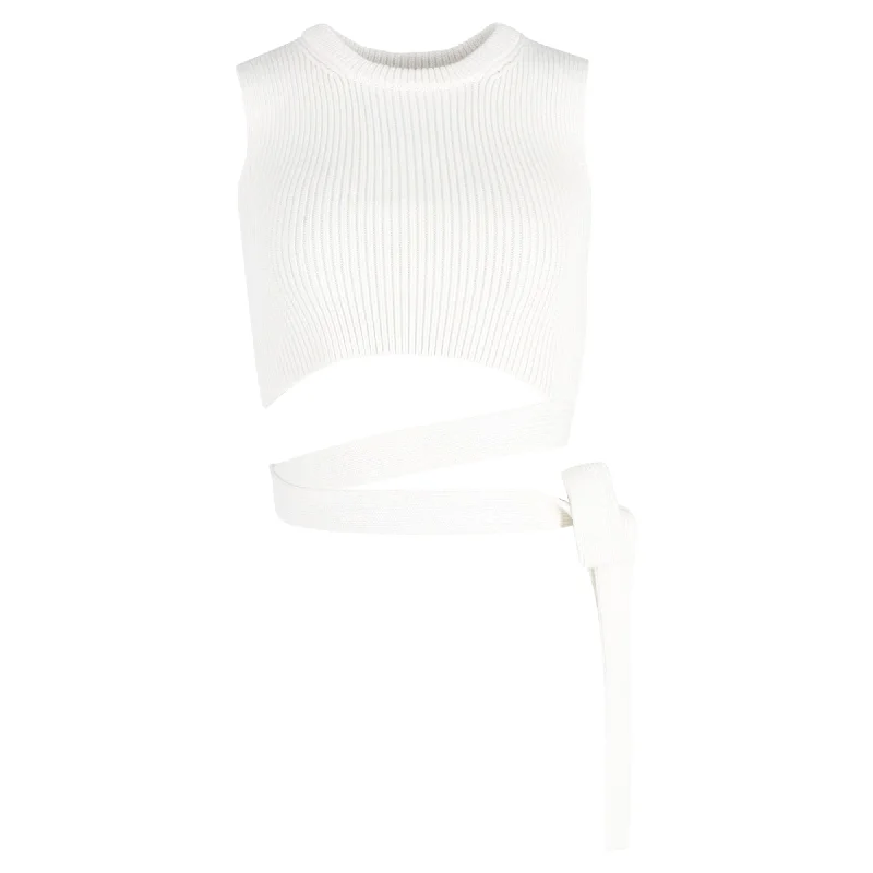 Red Valentino Knit Wrap Around Tank Top in White Cotton Limited Time Offers