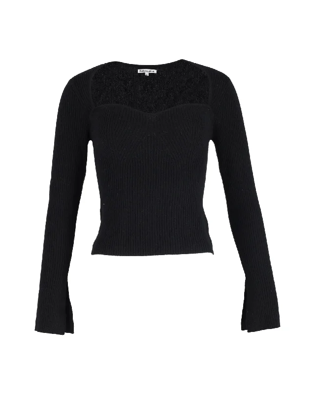 Reformation Sweetheart Knitted Top in Black Wool Premium Fashion