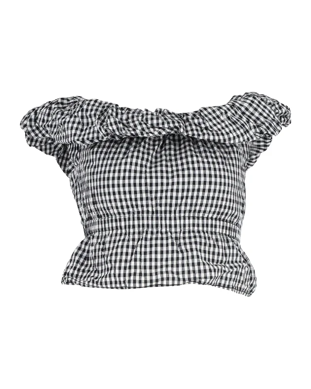 Rejina Pyo Mina Off-The-Shoulder Gingham Top in Black and White Cotton Effortless Everyday Wear