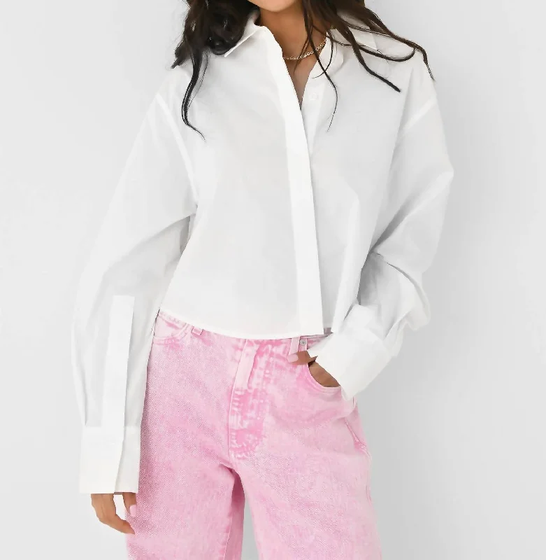 Renata Cropped Button-Down Shirt In White Trendsetter's Closet