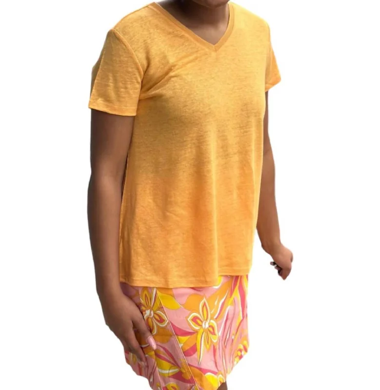 Retro Linen Blend T-Shirt In Yellow Trendy Urban Attire