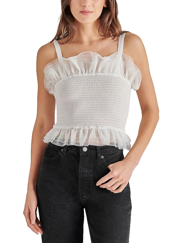 Rhiannon Womens Ruffled Cropped Shell Ride The Style Wave