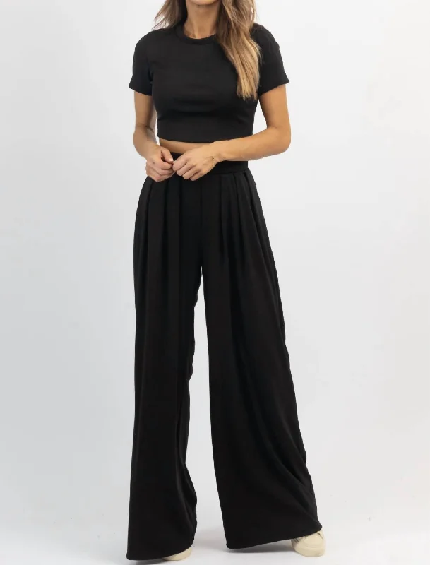 Ribbed Palazzo Set In Black Limited Time Offers