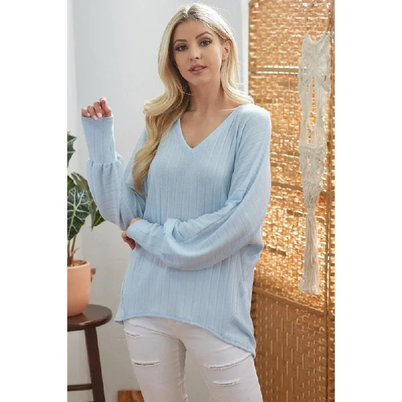 Ribbed V Neck Longsleeve Top Daily Deals