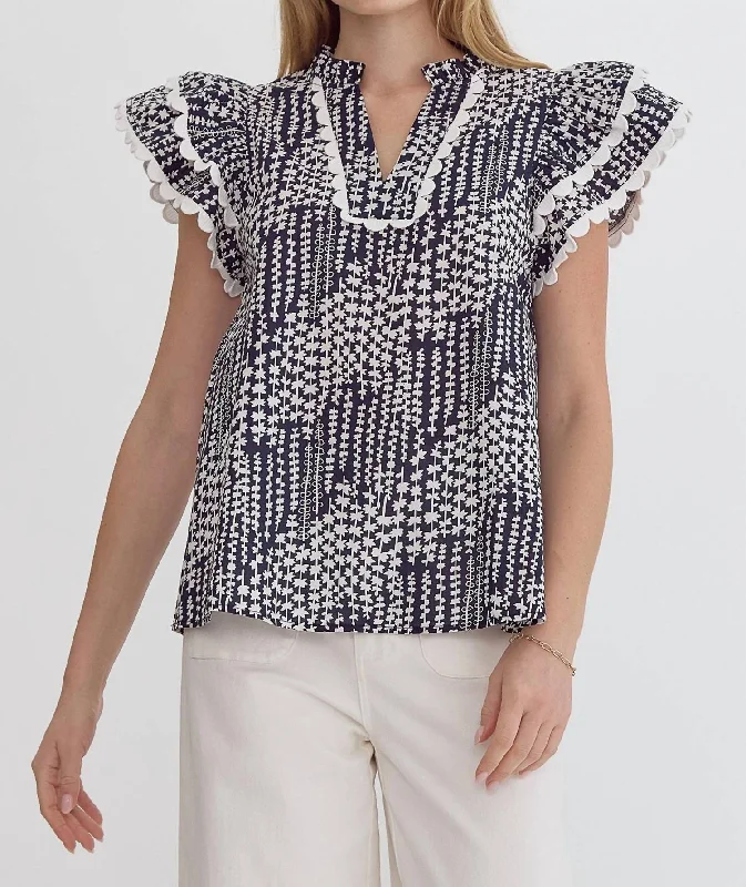 Ric Rac Floral Top In Navy Season Appropriate Women's Collection