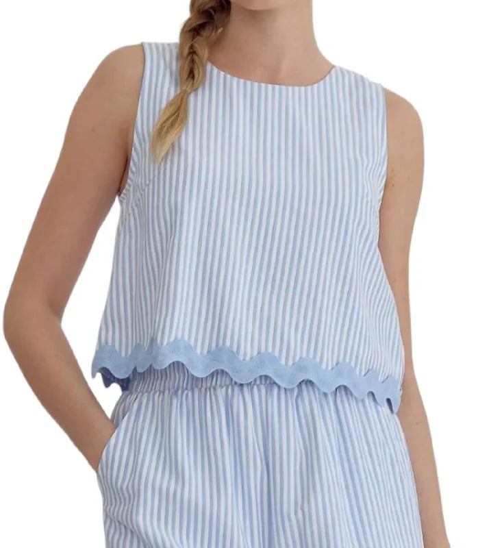 Ric Rac & Stripes Top In Baby Blue Big Discounts