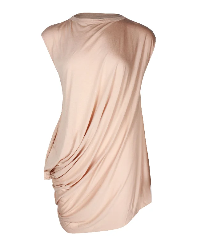 Rick Owens Draped Blouse in Nude Viscose Odd Size Clearance Sale