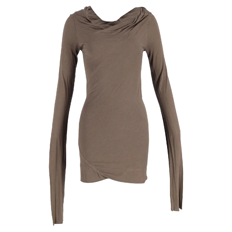 Rick Owens Draped Extended Long Sleeve Top in Brown Cotton Elegant Style