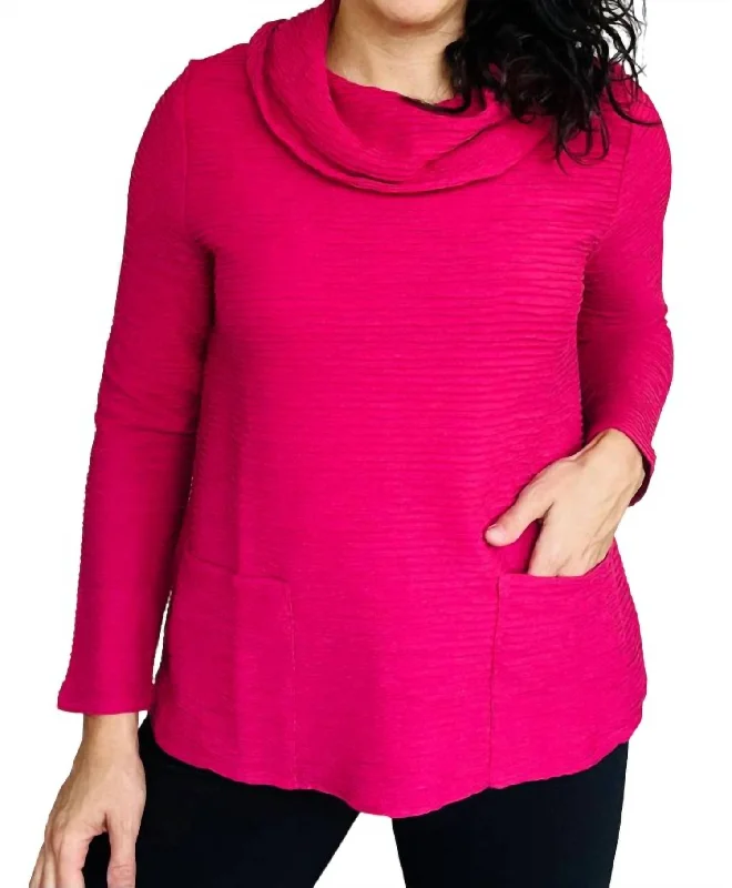 Ripple Effect Cowl Top In Merlot Effortless Comfort