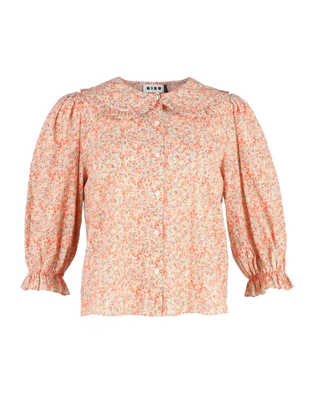 Rixo Nika Peter Pan Collar Blouse in Floral Print Cotton Elevate Your Wardrobe