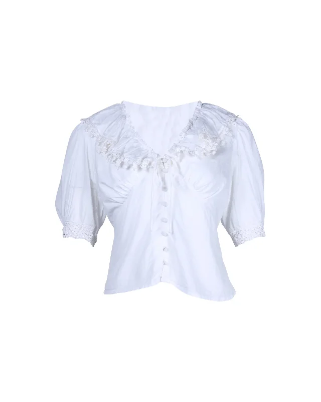 Rixo Rihanna Lace-Trimmed Blouse in White Cotton Style Breakthroughs