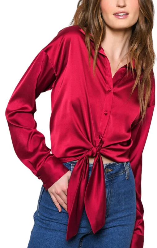 Robbie Tie Waist Top In Burgandy Break Fashion Norms